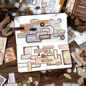 200 feuilles/paquet étiquette première série étiquette bâton sac en papier rétro fond Collage décoration carnet Message autocollants 5 modèles - Product Image 3