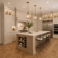 Meuble de cuisine modulaire de luxe moderne en chêne massif blanc, style Shaker fin, avec charnières en acier inoxydable et évier en marbre, prêt à assembler (RTA)