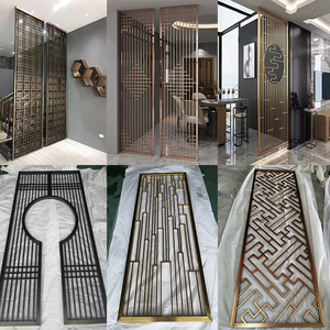 Cloison écran en acier inoxydable or rose brossé entrée métal creux lumière luxe salon verre rideaux cantonnières panneau - Product Image 3