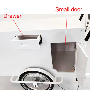 Vélo à nourriture à 3 roues, vélo de vente mobile, chariot de vente de hot-dogs, vélo de <span class=keywords><strong>livraison</strong></span> de nourriture de rue avec réfrigérateur, <span class=keywords><strong>remorque</strong></span> à crêpes pour la restauration rapide - Product Image 4
