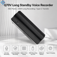 Enregistreur vocal magnétique Q70V avec indicateur LED |   Enregistreur audio noir en ABS durable avec trou pour cordon et port Type-C