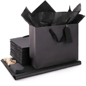 Özel lüks çevre dostu Kraft karton ambalaj Tote Paperbag beyaz siyah hediye kağıt Logo ile alışveriş çantası