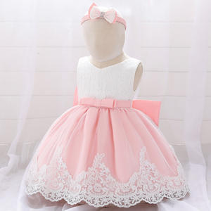 Robe de fête princesse pour bébé fille nouveau-née 2026, 1er anniversaire, color block, dentelle et nœud - Product Image 4