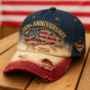 Casquette de baseball unisexe drôle et réglable en coton délavé à 6 panneaux, motif drapeau américain, édition 250e anniversaire USA - Product Image 2