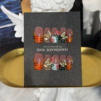 196-200 French Flowers Coffin Shape 3D Handmade Acrylic Full Cover Press on Nails Glue 10 Pcs Aplikasi Kuku Palsu untuk Jari