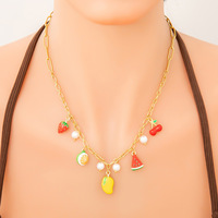 Zoete Mini Fruit Bloemvorm Ketting Zomer Watermeloen Cherry Aardbei Roestvrij Staal Ketting Aan Mijn Dochter
