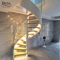 Escalier hélicoïdal préfabriqué en acier inoxydable avec marches en bois et éclairage LED, colonne centrale, pour petite villa, loft ou maison intérieure