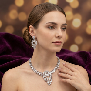 Luxury Cubic Zirconia Brass Necklace Set <b>Silver</b> Plated Bridal CZ <b>Choker</b> Earrings Set Wholesale Indian Wedding Jewelry - Product Image 2