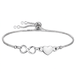 925 Sterling Silver Heart <b>Infinity</b> Chain <b>Bracelet</b> for Women Romantic Everyday Wear Adjustable Dainty Charm Jewelry - Product Image 5
