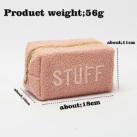 Trousses de Maquillage Préppy avec Patchs Lettres, Couleurs Rose Beige, Pochettes Cosmétiques en Peluche Douce de Noël avec Fermeture Éclair, Accessoires pour Cheveux pour Femmes