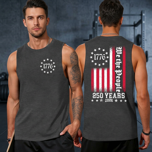 Camiseta sin mangas para hombre 1776, 250 años, estampado de bandera estadounidense, camiseta de algodón, informal, con cuello redondo, corte regular - Product Image 5