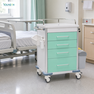 <span class=keywords><strong>Chariot</strong></span> médical d'hôpital à 4 tiroirs en acier avec verrouillage centralisé et poubelles intégrées - Product Image 2