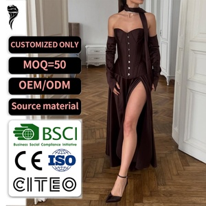 Vestido largo de mujer sin tirantes, estilo corsé, ajustado a la cintura, sin mangas, con abertura, formal, sin espalda, ajustable con cordones, al por mayor - Product Image 1
