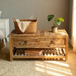 250052 gỗ rắn kết cấu mộc mạc phòng khách 2-ngăn kéo lưu trữ giao diện điều khiển Bảng - Product Image 6