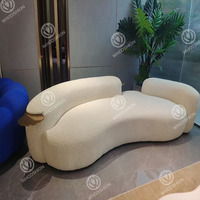Sofá Seccional Nórdico Moderno de Lujo Ligero en Tela de Lana de Cordero con Diseño Curvo Artístico para Sala de Estar Familiar Pequeña o Tienda de Ropa