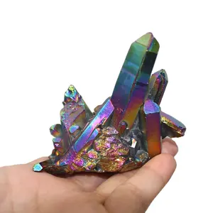 Groothandel Zeldzame Mooie Galvaniseren Regenboog Aura Quartz Crystal Cluster