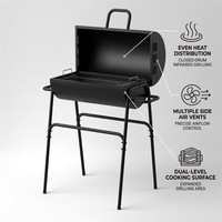Barbecue portable d'extérieur au charbon de bois pour le commerce extérieur, style américain, avec fumoir et support de cuisson entièrement couvert, idéal pour la maison et le patio.