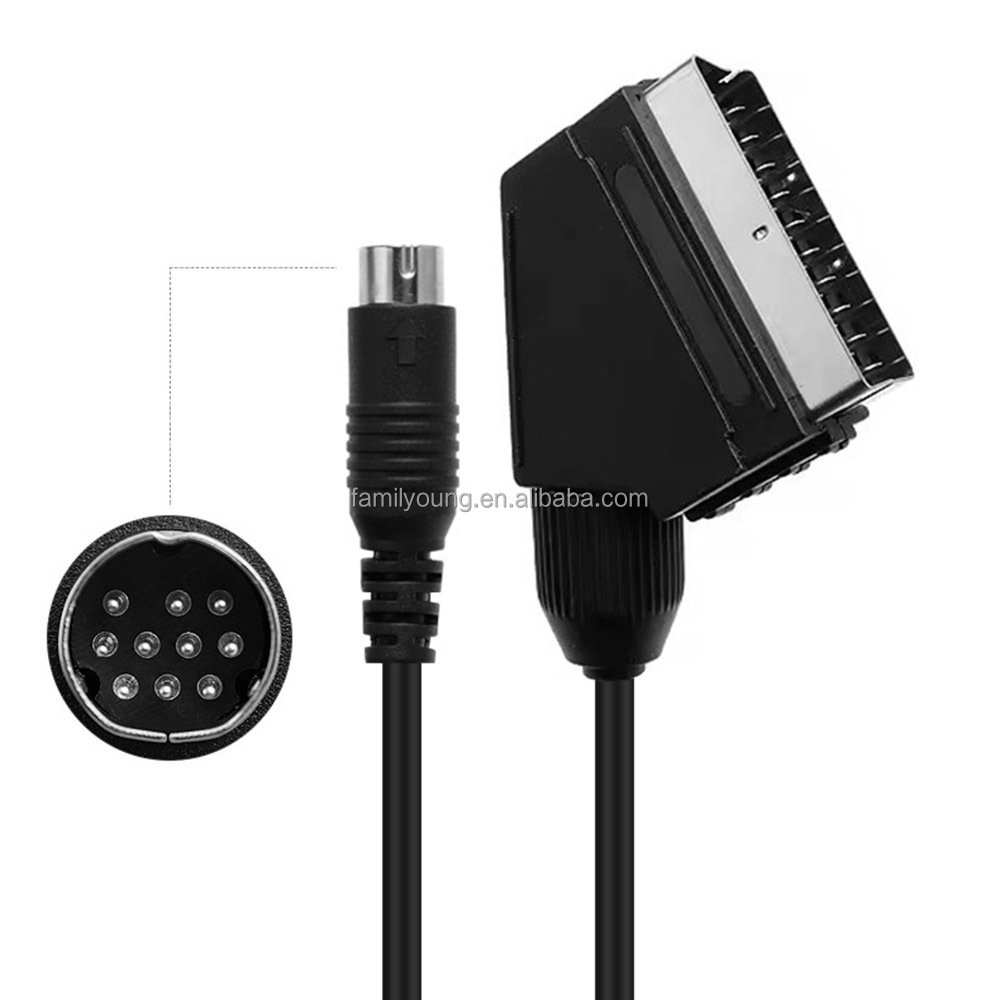 セガサターン用 1.8M 10Pin-21Pin SCART RGB AVケーブル（ブラック）
