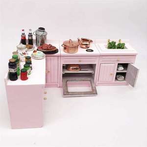 Meubles miniatures pour maison de poupée 1:12, armoires de cuisine, modèle de nourriture miniature, combinaison table de cuisson, évier et comptoir - Product Image 1