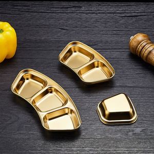 304 Stainless Steel Korean Style Fan-shaped Sauce Dish, Divided Condiment Plate, 1/2/3Compartment <b>Dipping</b> Plate for Hot Pot - Product Image 4