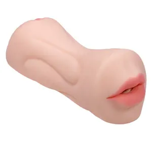 Mainan seks 2 in 1 Masturbator pria Vagina saku boneka seks Oral Vagina pria realistis 3D dengan seks Vagina dan Anal