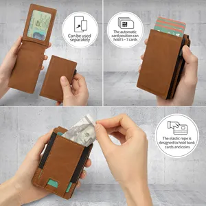 Hot Sale Slim Pop Up Rfid Blocking Leather Card Case Minimalist Slim Credit Card Holder Wallet