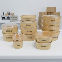 Boîte à emporter et gobelet à soupe en papier kraft jetables, écologiques, imperméables, pour usage en restaurant, avec couvercles, compatibles micro-ondes, compostables