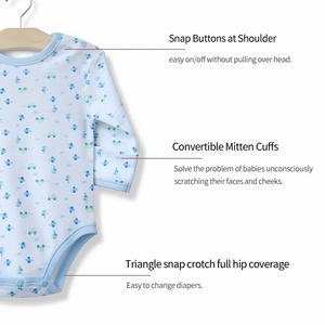 Combinaison bébé en coton biologique à manches longues avec boutons à l'épaule, imprimé animal, sans étiquette, pour nouveau-né, logo personnalisé - Product Image 4