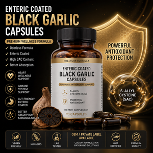 Capsules d'<span class=keywords><strong>ail</strong></span> <span class=keywords><strong>noir</strong></span> à enrobage entérique inodores, extrait d'<span class=keywords><strong>ail</strong></span> SAC, soutien immunitaire, meilleure absorption, fournisseur OEM sous marque privée - Product Image 1