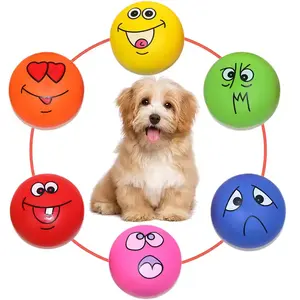 Mainan kunyah anjing lateks Set bola anjing wajah tersenyum kustom mainan bermain hewan peliharaan pengambilan melengking untuk hewan peliharaan kecil sedang