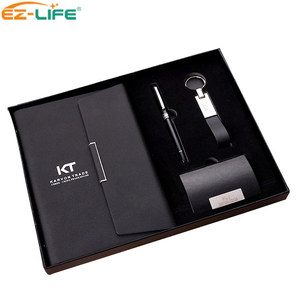 Customized Notebook Gift Box Set Pen Promotion luxury gift set 2023 with Black Notebook Keychain Pen and Wallet for man