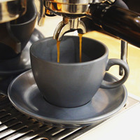 Tasse à café et soucoupe en porcelaine gris mat, ensemble de tasses à expresso, design personnalisé, logo couleur pour café, usage quotidien