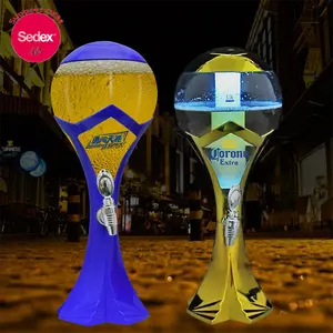 Personalizzato coppa del mondo di plastica ha portato la birra torre di raffreddamento 3 litro tubo di ghiaccio progetto dispenser tag ha condotto la luce 3 litro bere torre di birra per bar