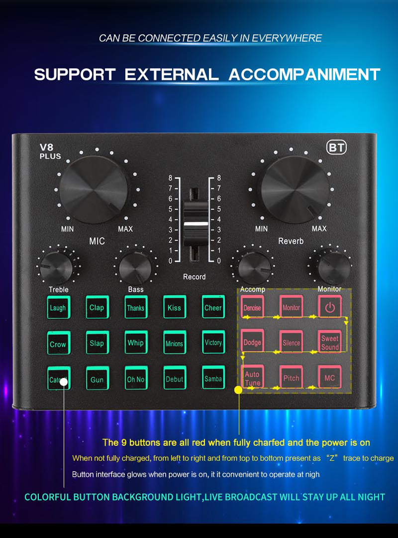 Music sound card USB External Multi-function mixer V8 Plus Mac Computer Android Sound Cards