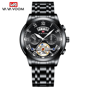 Mens Business Luxury Watch Skeleton Dial Moon Phase Stainless Steel Band Wristwatch For Gentlemen - Product Image 6