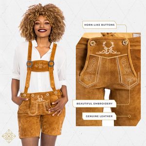 Shorts en Lederhosen pour femmes, style bavarois, couleur brun clair, authentique costume d'Oktoberfest, matière en laine respirante - Product Image 5