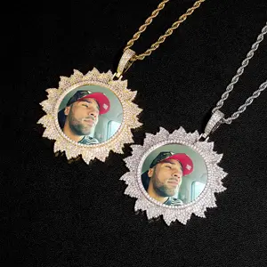 Hiphop personalizado foto Bling Iced diamantes sol flor memoria imagen collar