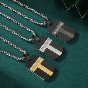 Hip Hop Herren Edelstahl Link Chain Halsketten Rechteckige Form Geometrischer Anhänger mit kubischem Zirkon Fashion Man Schmuck - Product Image 1