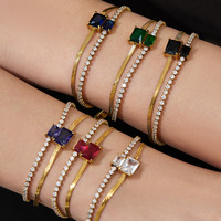 Bracelet en zircon coloré pour femme, plaqué or 18 carats, acier inoxydable, double couche, chaîne chevrons, bijoux résistants au ternissement