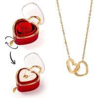 Nouvelle Arrivée : Boîte à Bijoux Cœur avec Rose Éternelle et Collier, Coffret Cadeau Saint-Valentin pour Bague et Collier, Dropshipping