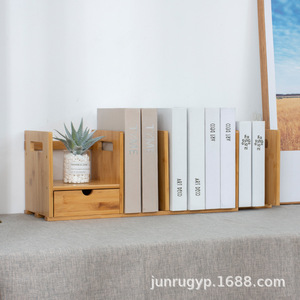 Bamboo Mini <b>Desktop</b> Storage Rack 2 Tier Wooden Bookshelf Office Organizer Natural Wood Color Rectangle Standing Type - Product Image 3