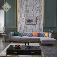 Sofá de Cuero Genuino en Forma de L, Estilo Chesterfield, Diseño Americano de Lujo para Sala de Estar, Gran Oferta