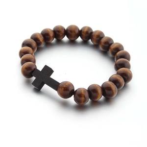 Bracelet en <span class=keywords><strong>bois</strong></span> avec pendentif géométrique en forme <span class=keywords><strong>de</strong></span> croix, couleur café, en alliage fait main, style bohème, pour femmes - Product Image 3