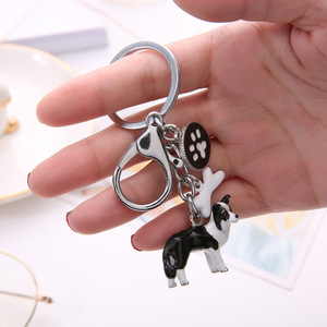 Mode 3D chien porte-clés mignon chiens porte-clés Border Collie Shelti Husky métal voiture porte-clés bijoux femme sac charme cadeau - Product Image 2