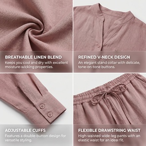 Set da donna di <span class=keywords><strong>lino</strong></span> estivo di fascia alta <span class=keywords><strong>pantaloni</strong></span> <span class=keywords><strong>larghi</strong></span> <span class=keywords><strong>larghi</strong></span> e Slim a gamba larga <span class=keywords><strong>in</strong></span> due pezzi Casual Set per la primavera/estate - Product Image 5