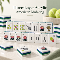 Ensemble de Mahjong Américain Thème Tennis Personnalisé en Gros, 154 Tuiles, 3 Couches, en Acrylique, avec Raquette, Balle et Joker, Cadeau Brunch