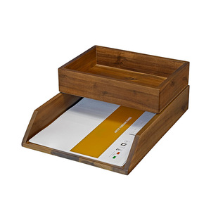 Juego de organizadores de cajones de madera de dos piezas para escritorio de oficina, almacenamiento de papelería, carpetas, papeles, cartas, soporte de escritorio, forma rectangular - Product Image 5