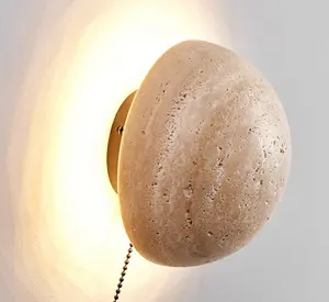 Lampu LED B3524A gaya wabin-sabi lampu dinding desain seni dalam ruangan travertine moon shade untuk kamar tidur hotel koridor