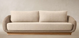 Conjunto de sofás contemporáneos de ratán para exteriores con cojines impermeables para uso en jardín o patio. - Product Image 4