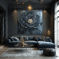 Peinture à l'huile abstraite moderne de luxe noire et dorée, texture épaisse, feuille d'or, art mural pour la décoration du salon
